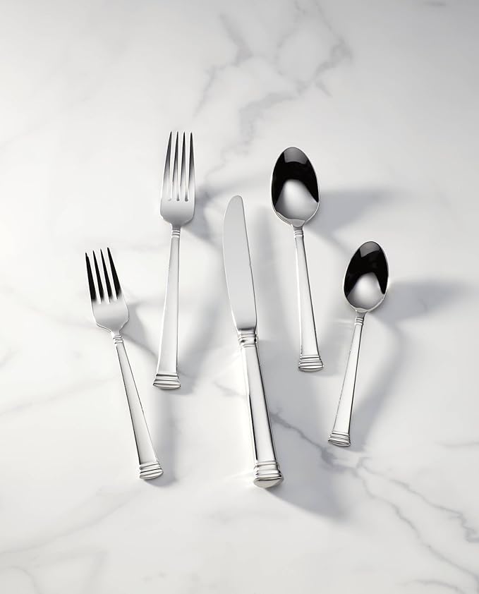 Lenox Silverware Set, Eternal 20-Piece Flatware Set, Service For 4, 18/10 Stainless Steel Silverware, Knives Spoons And Forks Set, Dishwasher Safe, Home And Kitchen Utensils (Silver, 20 Piece)