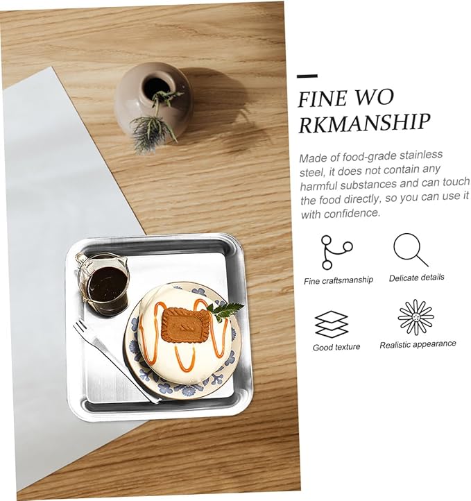 PRETYZOOM Serving Tray Thick Stainless Steel Tray Food Serving Cake Storage Plate Party Dessert Holder Fruit Easy Clean No Stickiness Material