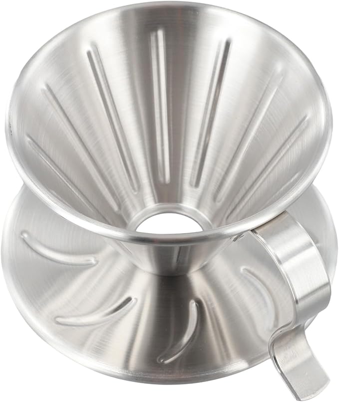 304 Stainless Steel Coffee Dripper with Holder and Ergonomic Handle, Reusable Pour Over Filter Cup Compatible with Various Paper Filters for Home Brewing or Camping(S)