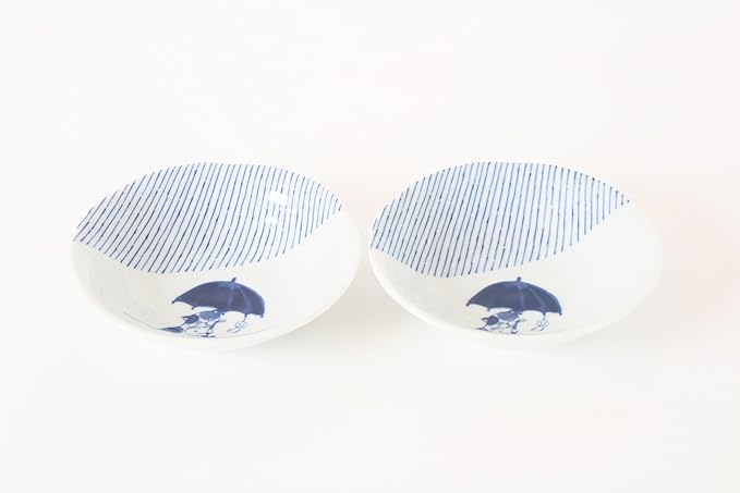 Mino ware Japanese Ceramics Pair Round Plate Japanese Cat (set of two) made in Japan GBS228 (Small Deep, Umbrella)
