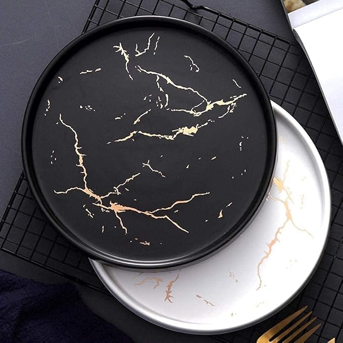 Dinnerware Set, s 20Cm Gold White Marble Ceramic Dish Porcelain Cutlery Set Kitchen Table European Decorative Dessert Steak Plate Plates