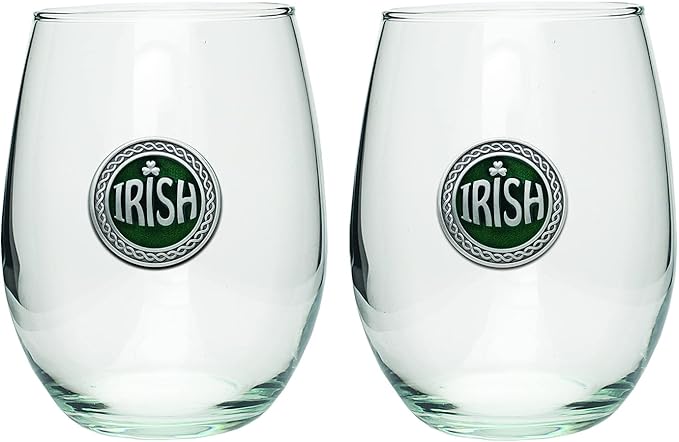 Heritage Pewter Irish Stemless Glass Goblets – Set of 2 | 15 OZ Goblet Wine Glasses | Expertly Crafted Pewter Glass