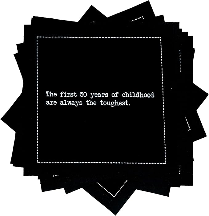 Five Star Funny 50th Birthday Quotes | Black Cotton Cocktail Napkins | 50 Luxury Disposable Beverage Napkins with Witty Bar Quotes | Drink Napkins for Parties, Bars, Weddings & Game Nights