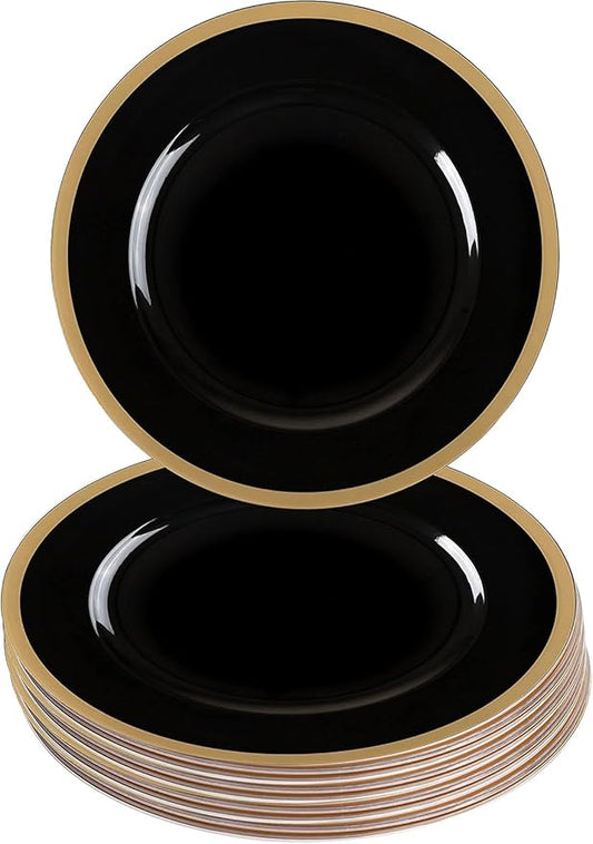 PARTY BARGAINS 13-Inch Charger Plates - 16 Pack, Black Gold Rim, Heavy-Duty Disposable Chargers for Elegant Dining - Ideal for Weddings and Formal Events