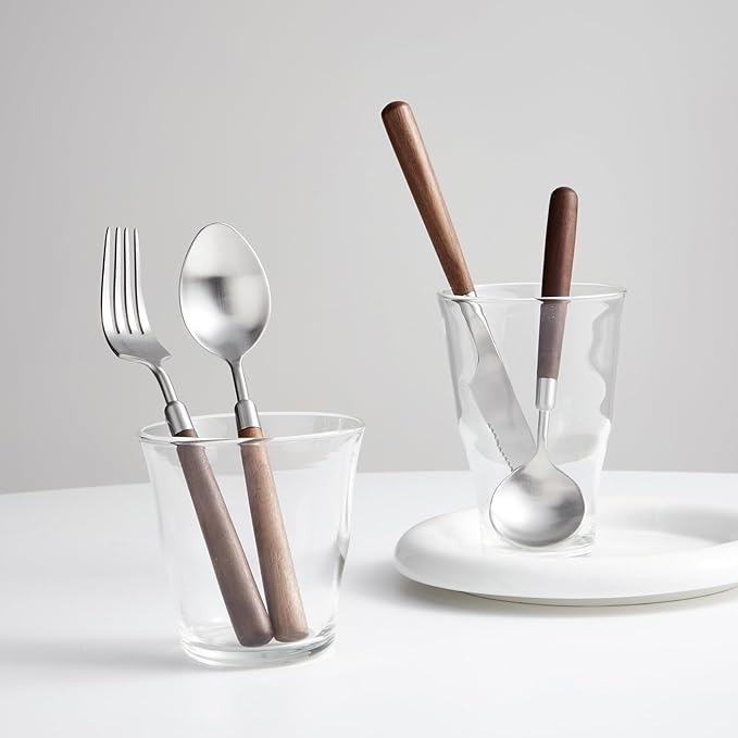 32-piece wooden handle silverware set, utensil set, flatware set, cutlery sets, weddings hotel banquets Wooden Handle home use service for 8 Spoons And Forks Set