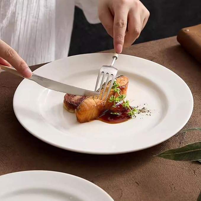 Kitchen Plates White Steak Plate Ceramic Dinner Plate Home Round Western Shallow Plate Salad Plate Serving Tray Dessert Plate Restaurant Plates(23.5cm)