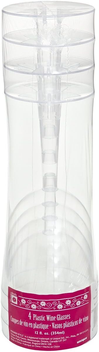 Elegant Clear Plastic Wine Goblets (12 Oz) - Set Of 4, Reusable & Stunning Design - Perfect For Parties & Events