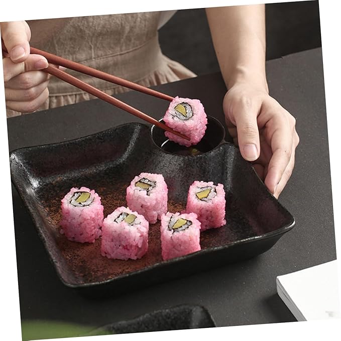 Japanese Ceramic Dumpling Dish with Sauce Grid Appetizer Plate for Dipping Sauce for Sushi and Condiments for Entertaining