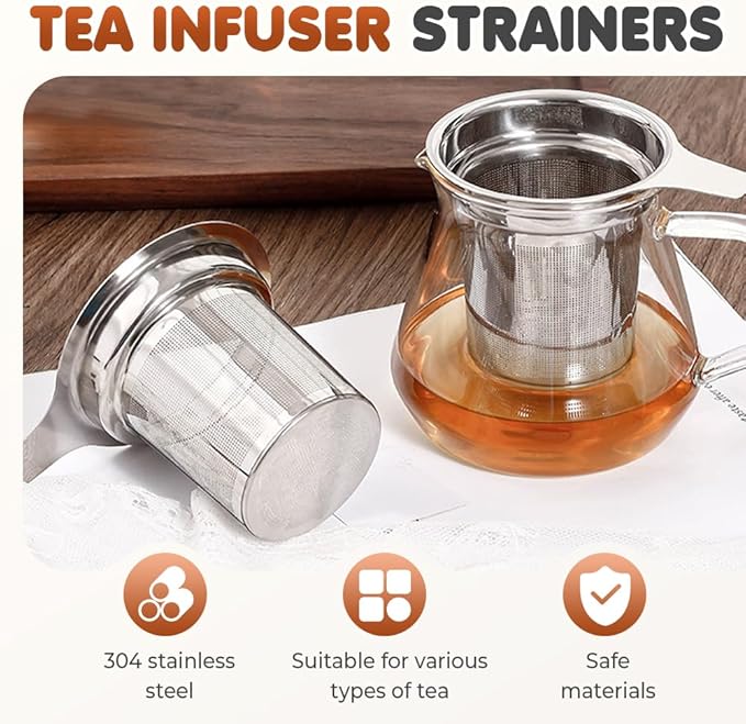 Stainless Steel Tea Infuser Strainers, 2025 New Tea Strainers & Filters for Loose Tea with Heat Proof Handles, Extra Fine Mesh Strainer Cups to Steep Loose Leaf Tea and Coffee (2PCS)