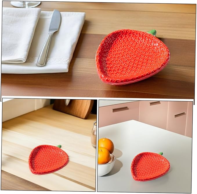 Healifty Strawberry Shaped Ceramic Appetizer Plate Creative Porcelain Snack Dish for Sushi Pastries and Dipping Sauces for Home Gatherings and Outdoor Picnics