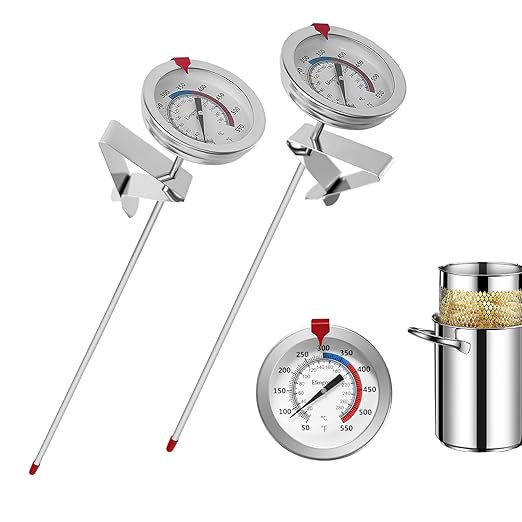 Deep Fry Turkey Candy Thermometer(2 Pack) with 12" Probe & Pot Clip,Oil Thermometer for Fring, Classical Gauge for Cooking of Tall pots,Beef,Lamb,Meat Cooking
