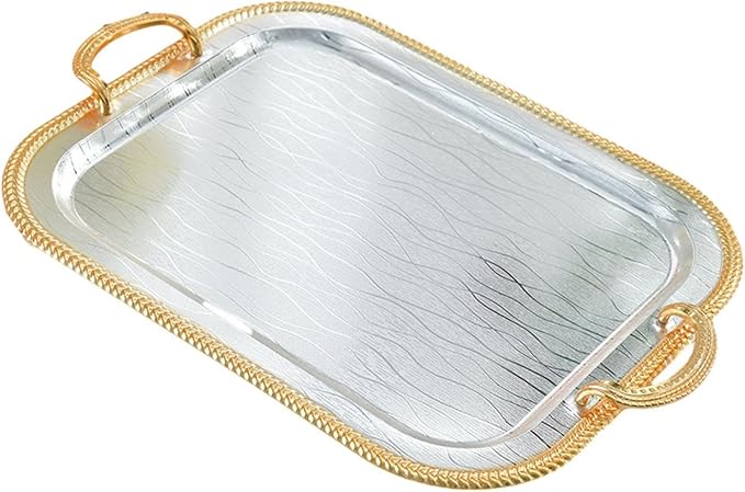 Serving Tray Tea Cup Holder Iron Art Cosmetic Perfume Makeup Display Vanity Tray Decorative Tray for Dressing Room Bathroom, L