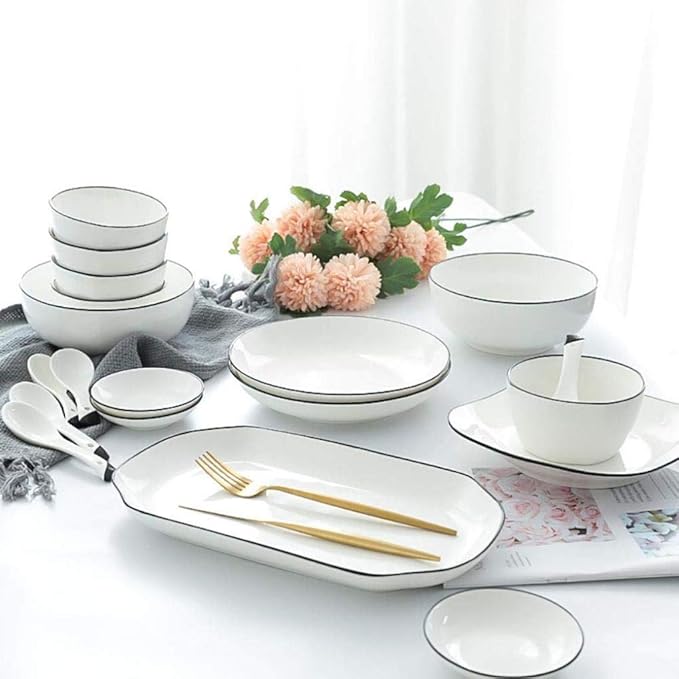 Elegant Dishes Plate Bowl Set,29 Pieces White Ceramics Dinner Sets
