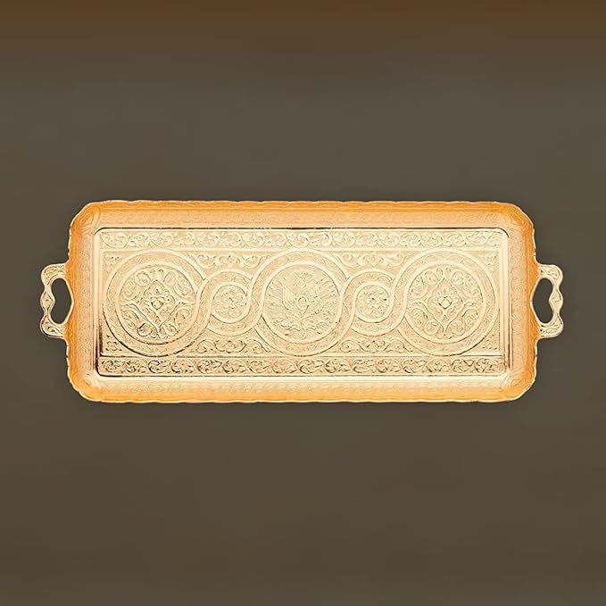 Alisveristime Turkish Ottoman Coffee Tea Beverage Serving Rectangle Tray (Small Tray) (13 INC*5.5 INC) (Gold)
