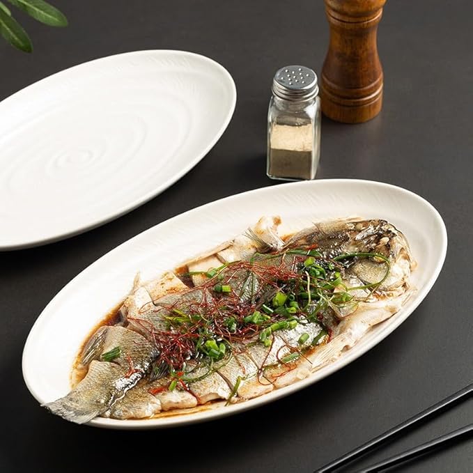 Dinner Plates Household Kitchen Steamed Fish White Plate Ceramic Appetizer Main Course Oval Dinner Dessert Cake Restaurant Tableware Kitchen Salad Bowl