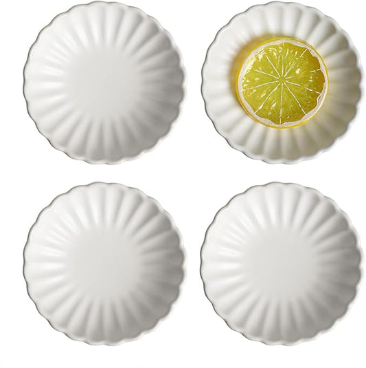 Gaolinci 3.5 Inches Flower Shape Ceramic Sauce Dish,Mini Side Seasoning Dish,Snack Serving Dishes,Porcelain Small Saucer Set(Set of 4)