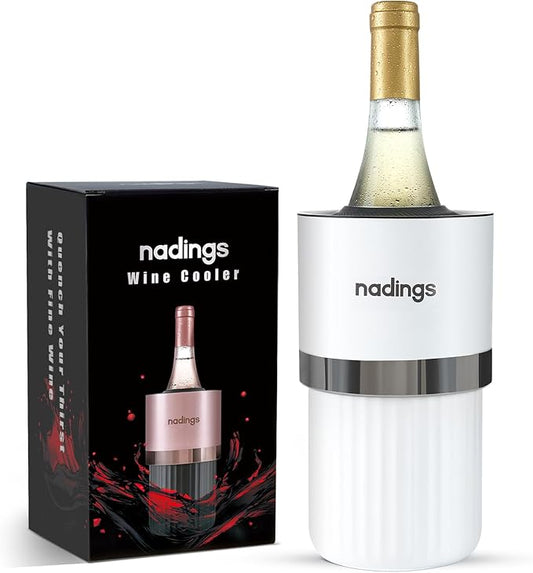 Wine Chiller for 750ml Bottles | Portable & Iceless, Keeps Wine/Champagne/Beer Cold 6+ Hours | Vacuum Insulated Stainless Steel | Ideal for Outdoor, Parties & Gifts – White