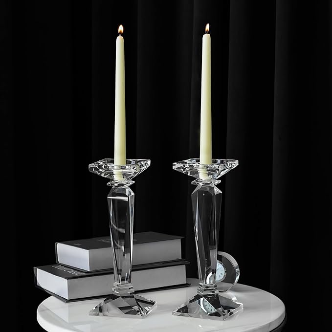 kitCom Crystal Candle Holders Set of 2,10.5" Tall Crystal Candlestick Holders, Candlestick Holders Taper Candle Holders for Table Wedding Housewarming Gifts Decor