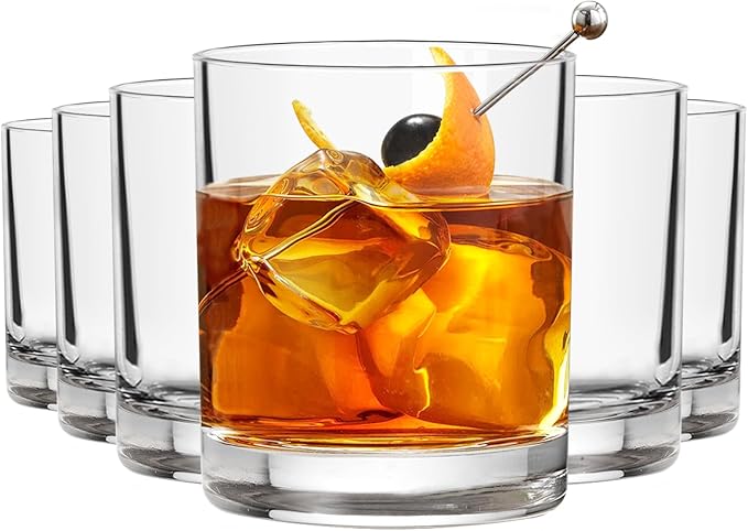 RÉΑLWÁY Whiskey Glasses Set of 6, 10 Oz Old Fashioned Glass Cocktail Glasses, Lowball Glasses Tumbler, Clear Glass Cups for Bourbon Whiskey Scotch Rum Juice, Whiskey Gifts for Men