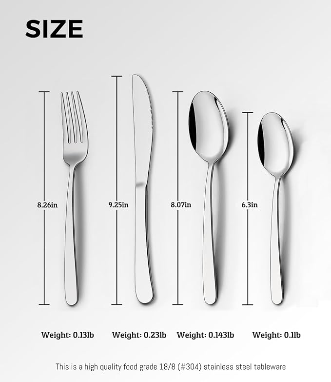 Personalized Silverware Set, Custom Engraved Name 4 Piece Stainless Steel Flatware, Mirror Polished Cutlery Utensil Including Fork Spoon and Knife for Birthday Christmas Back to School Party Gifts