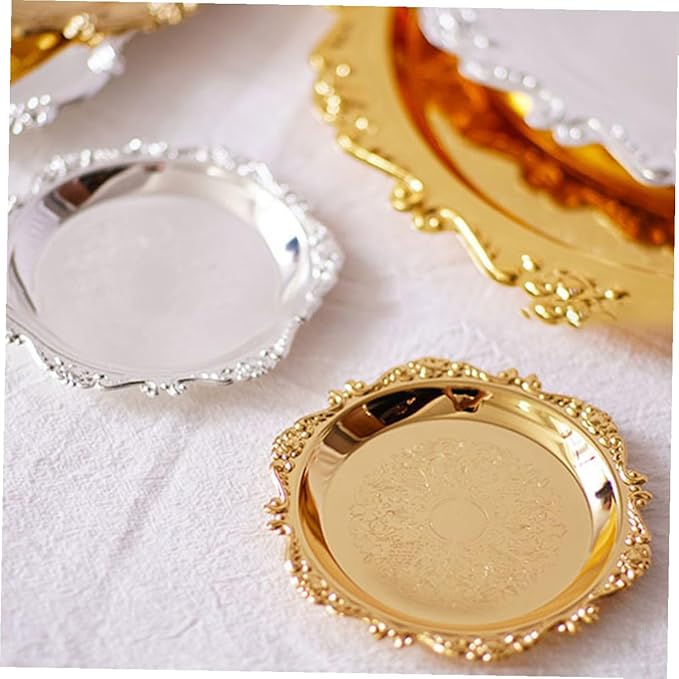 2 Pcs Stainless Steel Serving Trays Silver and Gold Storage Plates for Fruit Dessert Cake Pastry Platters Multipurpose Food Display for Kitchen Party