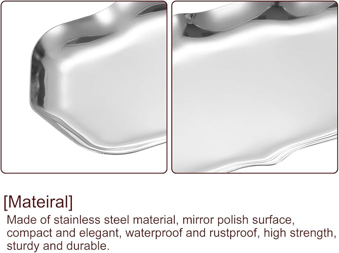 uxcell Stainless Steel Decorative Tray 8.6" x 4.3" Wave Serving Tray Suitable for Jewelry Coffee Table Bar Kitchen Countertop Bathroom Tableware, Silver