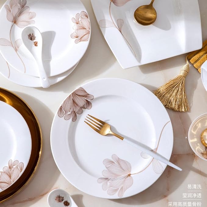60 Heads Jingdezhen Ceramic Dinnerware Set Kitchen Tableware Ceramic Plates and Dishes Bowls 60pcs combination dishes set-WHITE