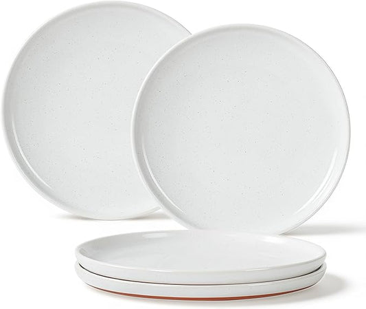 GZG Ceramic Dinner Plates Set of 4, 10.25 Inch Speckled Stoneware Plates with Clay-Tone Base, Large Ceramic Plates for Steak, Salad, Pizza, Microwave Oven Dishwasher Safe