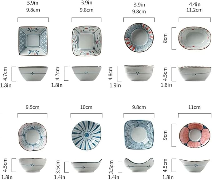 Appetizer Plates, Ceramic Sushi Dinnerware 8pc Set,Sushi Plates Soup Sauce Bowls,Dip Dish for Serving Dips, Dressings, Sauces, Appetizers-B