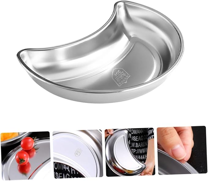 Crescent Shape Serving Tray Stainless Steel Moon Plate Pastry Plate Storage Tray for Dried Fruit Candy Easy Clean