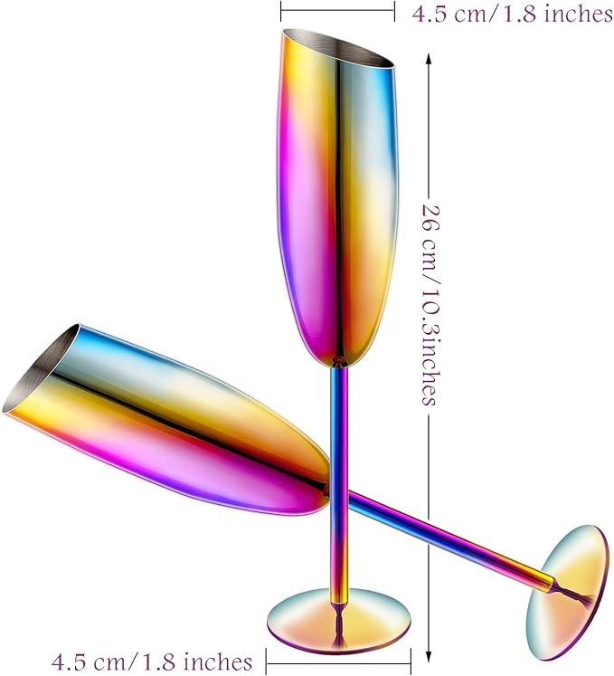 Champagne Flutes Set of 2, Premiumty Stainless Steel High Footed Champagne Glasses, 7oz Capacity,Unbreakable Slanted Champagne Glasses
