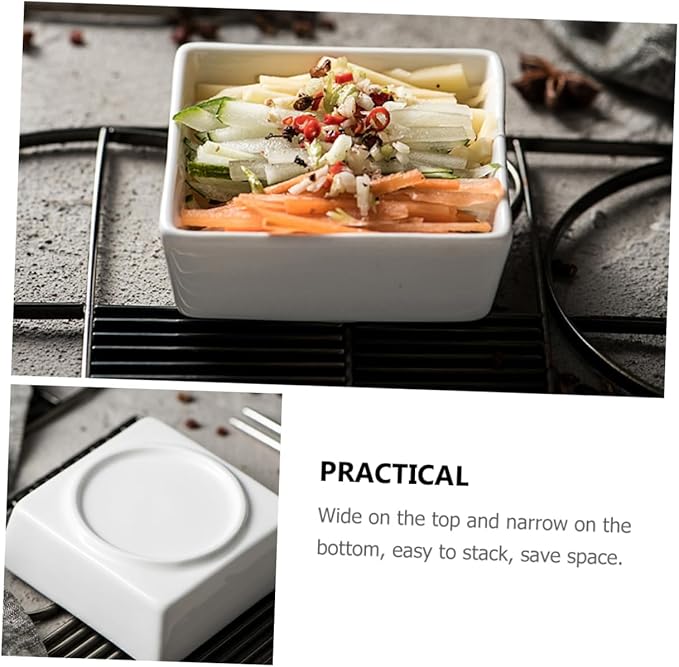 2pcs Square Ceramic Sauce Plates White Condiment Dishes Small Dipping Bowls for Sauces and Appetizers for Parties and Events