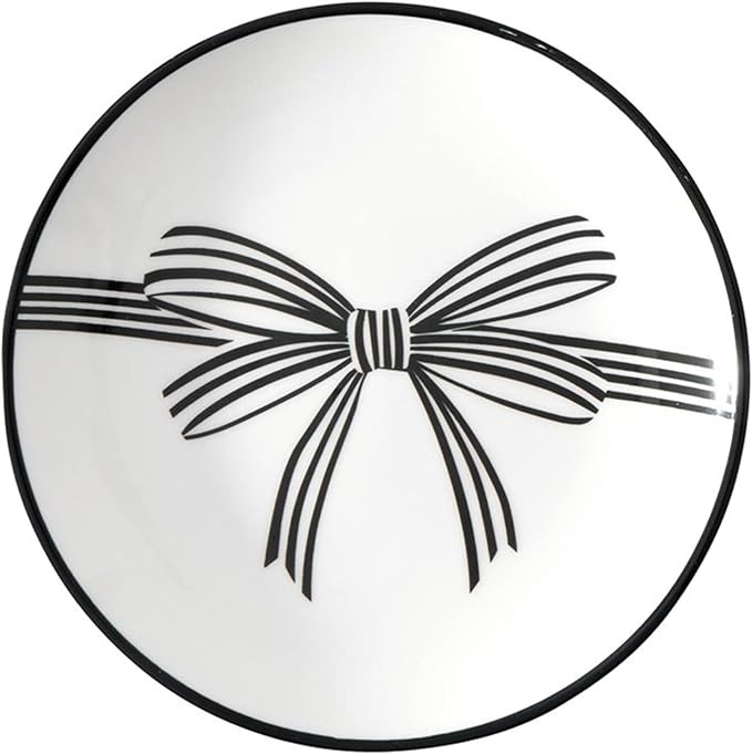 Santa Barbara Design Studio 4-Piece Appetizer Plates Set Black Rim Stamped Ceramic Dessert Plates, 5.25" Diameter, Black Bow