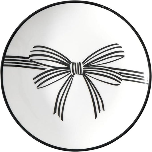 Santa Barbara Design Studio 4-Piece Appetizer Plates Set Black Rim Stamped Ceramic Dessert Plates, 5.25" Diameter, Black Bow