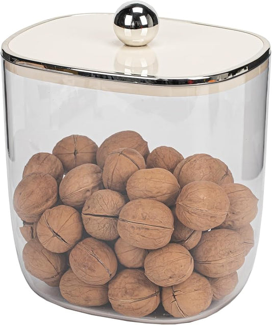 135oz Plastic Cookie Storage Jar for Kitchen Counter, Candy Dish with Lid for Office Desk, Apothecary Jar for Cotton Swabs, Balls, Cotton Pads, Floss Picks, Cram Lid, 4000ml