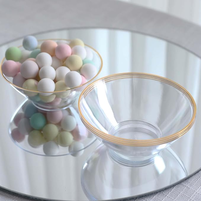 Efavormart 24 Pack Clear Heavy Duty Plastic Dessert Bowls with Gold Rim, Premium Disposable Ice Cream Party Bowls - 7oz