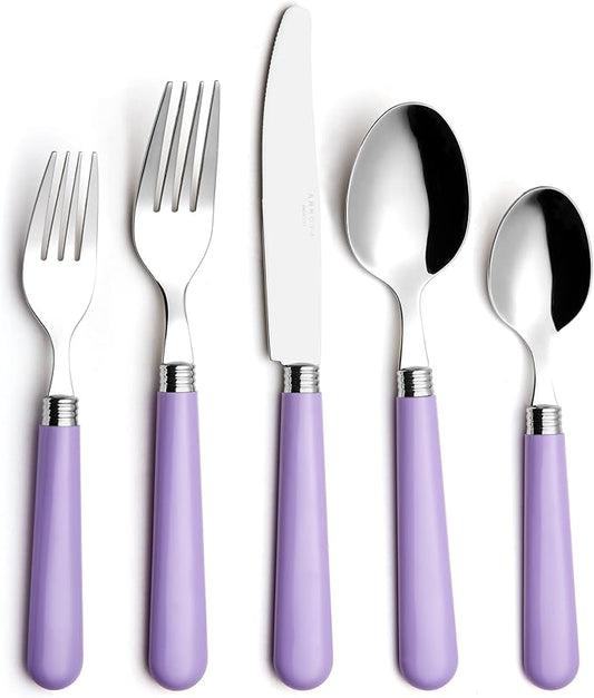 ANNOVA Stainless Steel Colorful Tableware Kitchen Flatware Set Utensils, Includes Dinner Knives, Forks, Spoons, Salad Forks & Dessert Spoons, Modern Rounded Shape (Lilac, 20 Pieces)