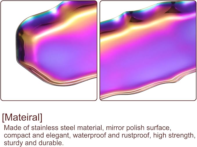 uxcell Stainless Steel Decorative Tray 8.6" x 4.3" Wave Serving Tray Suitable for Jewelry Coffee Table Bar Kitchen Countertop Bathroom Tableware, Multicolor