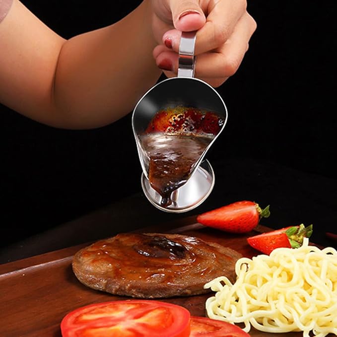 Zerodeko Stainless Steel Gravy Boat Set 4 Pcs with Lid Sauce Dispensers for Kitchen Dining Ideal for Gravy Steak Sauce Salad Dressing and Reusable Cups