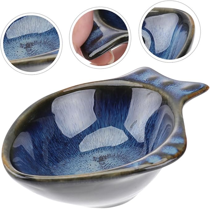 2Pcs Ceramic Dipping Dishes Small Fish Shaped Sauce Plates for Condiments Seasonings and Appetizers for Home Parties Weddings and Celebrations