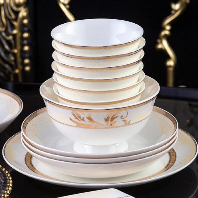 60 Heads ceramic tableware Dish Rice Bowl Salad Noodles Bowl Plate Dinnerware Sets Kitchen Soup Pot Ashtray Dinnerware Sets-WHITE