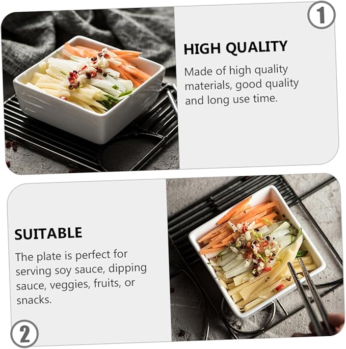 2Pcs Mini Square Ceramic Dishes Practical Appetizer Plates for Sauces Dips and Seasonings for Parties Weddings and Banquets Space Saving Design