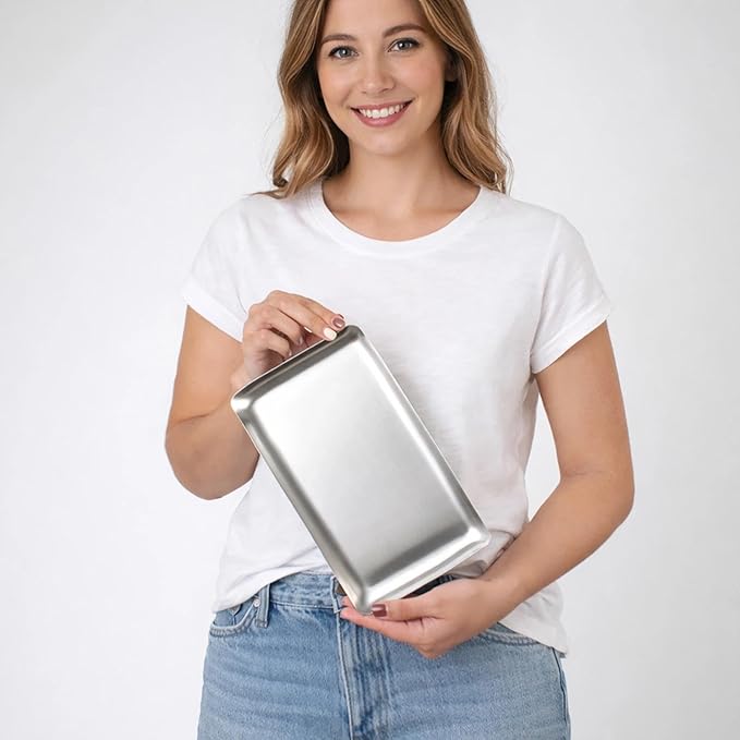 IMEEA Small Silver Tray SUS304 Stainless Steel Rectangular Tray — Countertop Organizer for Bathroom Vanity, Jewelry, Keys & Skincare (9.8" x 6")