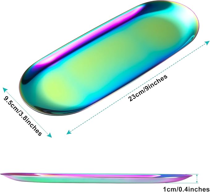 Set of 2 Rainbow Oval Stainless Steel Tray – Mini Coffee Table Tray for Jewelry, Cosmetics & Candles | Vacuum Coating – No Fading, No Discoloration