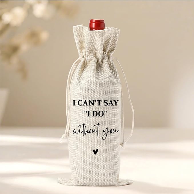 Engagement Gifts for Couples, Engagement Wine Bag, Engagements Party Decorations, Engaged Gifts, Pairs Well With Getting Engaged, Burlap Bottle Bags With Drawstring for Wedding Party Dinner