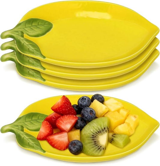 Amosfun 4pcs Small Lemon Plates Adorable Spoon Rest Fruit Salad Serving Tray Sauce Dipping Bowl Ceramic Appetizer Dessert Plates 4.1" x 5.9"