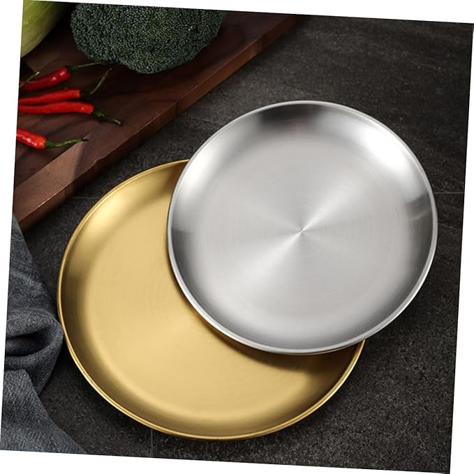 ABOOFAN 1Pc Stainless Steel Thickened Round Tray for Food Serving Matte Finish Versatile Grill Plate for Fruits Cakes and Appetizers for Home Kitchen Restaurants and Cafes