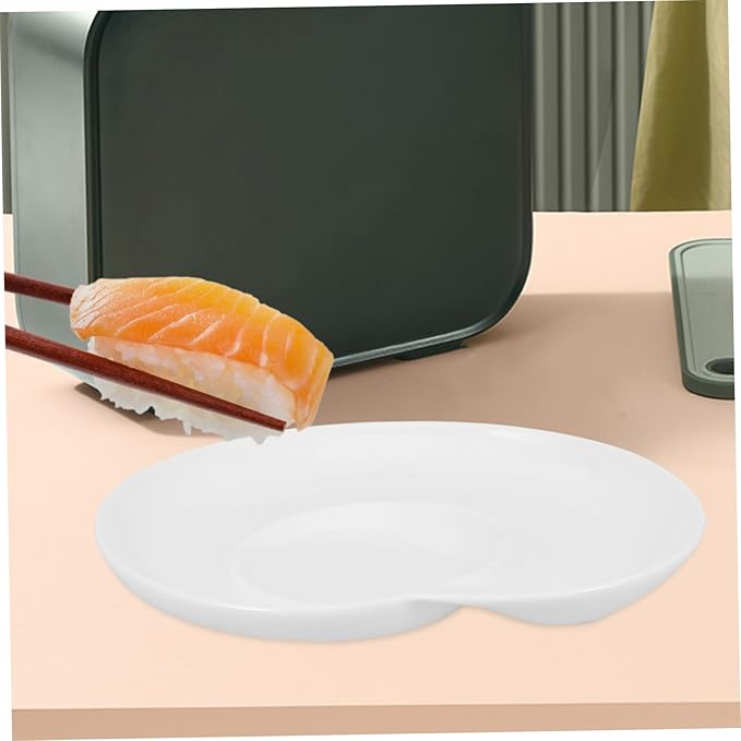 STOBAZA Divided Dumpling Plate Ceramic Snack Serving Tray with Sauce Compartment Unique Shell Design for Appetizers for Parties Banquets and Everyday Use