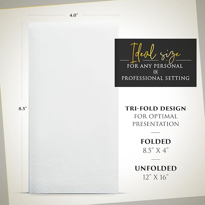 Linen Feel Disposable Napkins, Hand Towels for Bathroom, Weddings, Parties and Dinners, White, 50 Pack