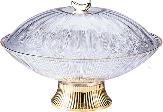 Serving Tray Footed Cake Plate Organizer Decorative Holder W/Lid Nuts Dessert Storage Tray Fruit Plate for Household Tabletop, Silver/284 (Color : Gold)